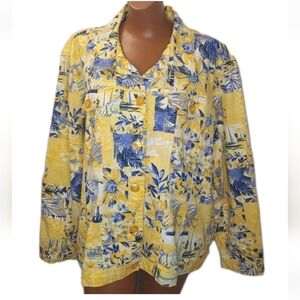 Drapers Damons Yellow Twill Jacket Plus 3X Tropical Blue Floral Button Beach New